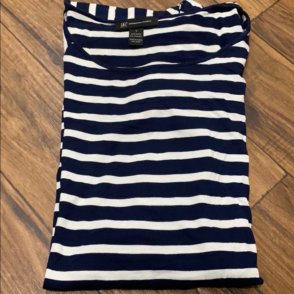 INC Blue Striped Ruffle Tunic - Picture 5 of 5